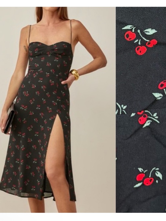 Reformation Dresses & Skirts - Reformation Juliette Midi Dress Cherry Cherries Black Red Size 6
